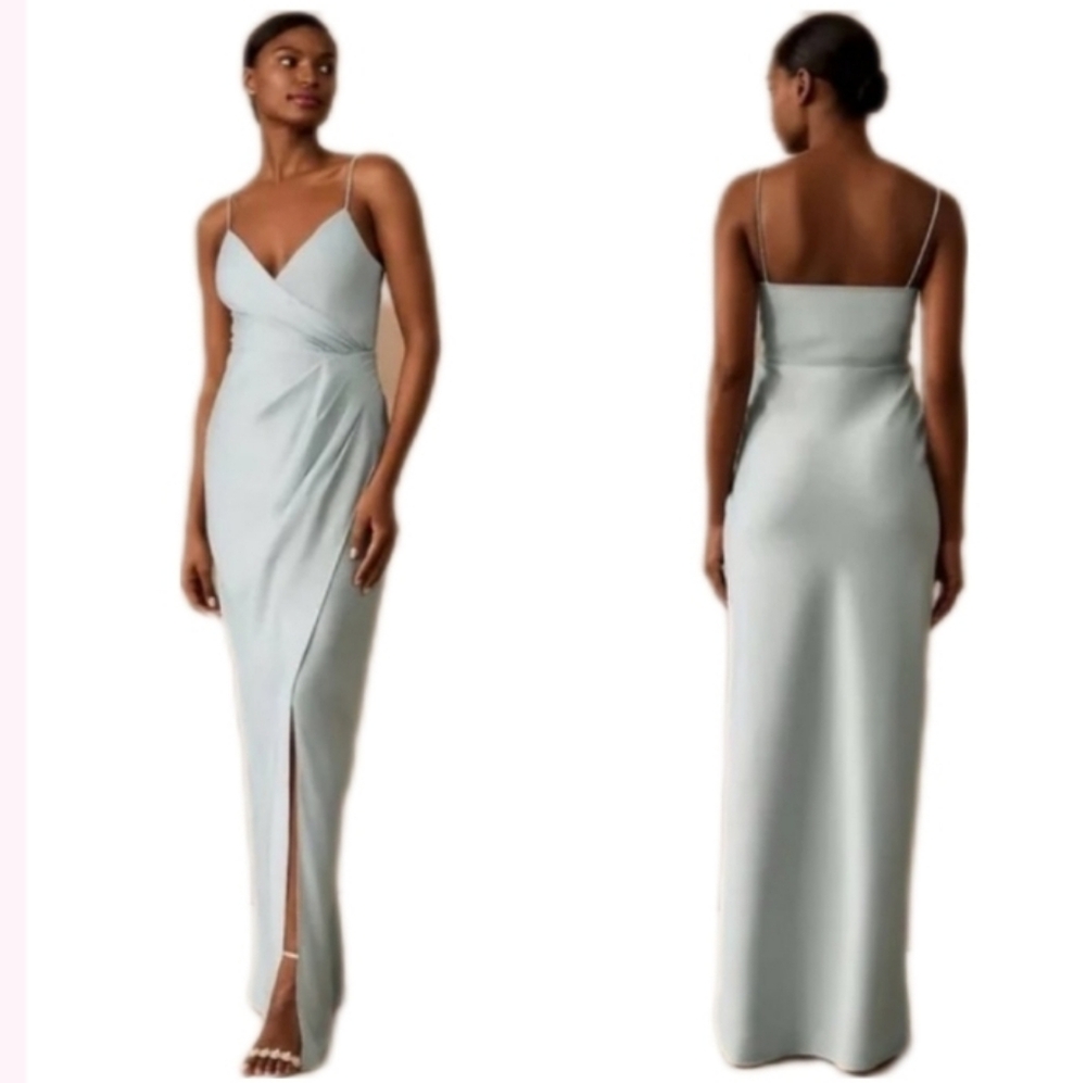 BHLDN/Anthropologie Dress Charmeuse Spaghetti Strap Satin Maxi Blue Plus Size 14 - Picture 5 of 16